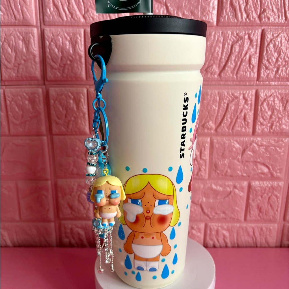 Starbucks Crying again Tumbler with Blue and White Charm